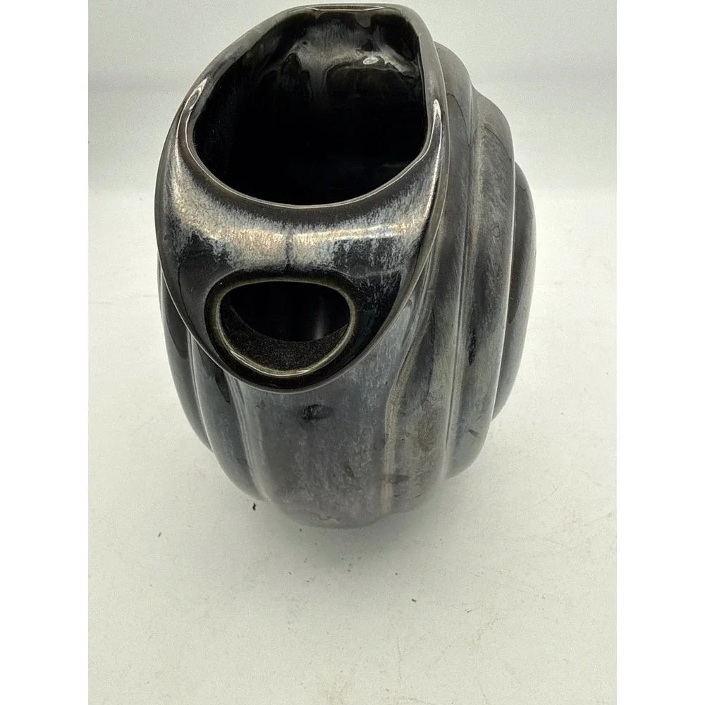Vintage Gunsmoke Gray Ceramic Disc Pitcher Mid Century Modern Water Jug Unmarked
